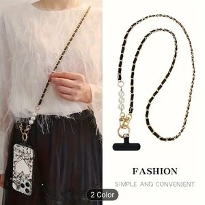 Pearl Accent Cell Phone Lanyard with Chain